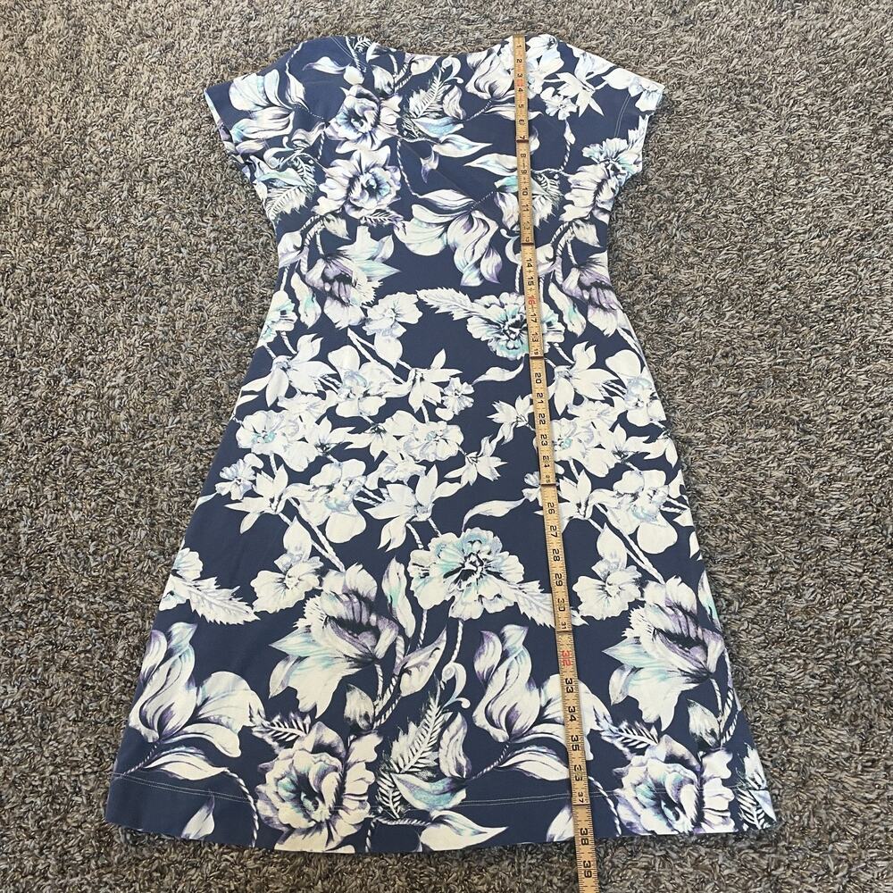 Soft Surroundings Shapely Faux Wrap Dress Medium Blue Floral Cotton Stretch Boho - Picture 11 of 12